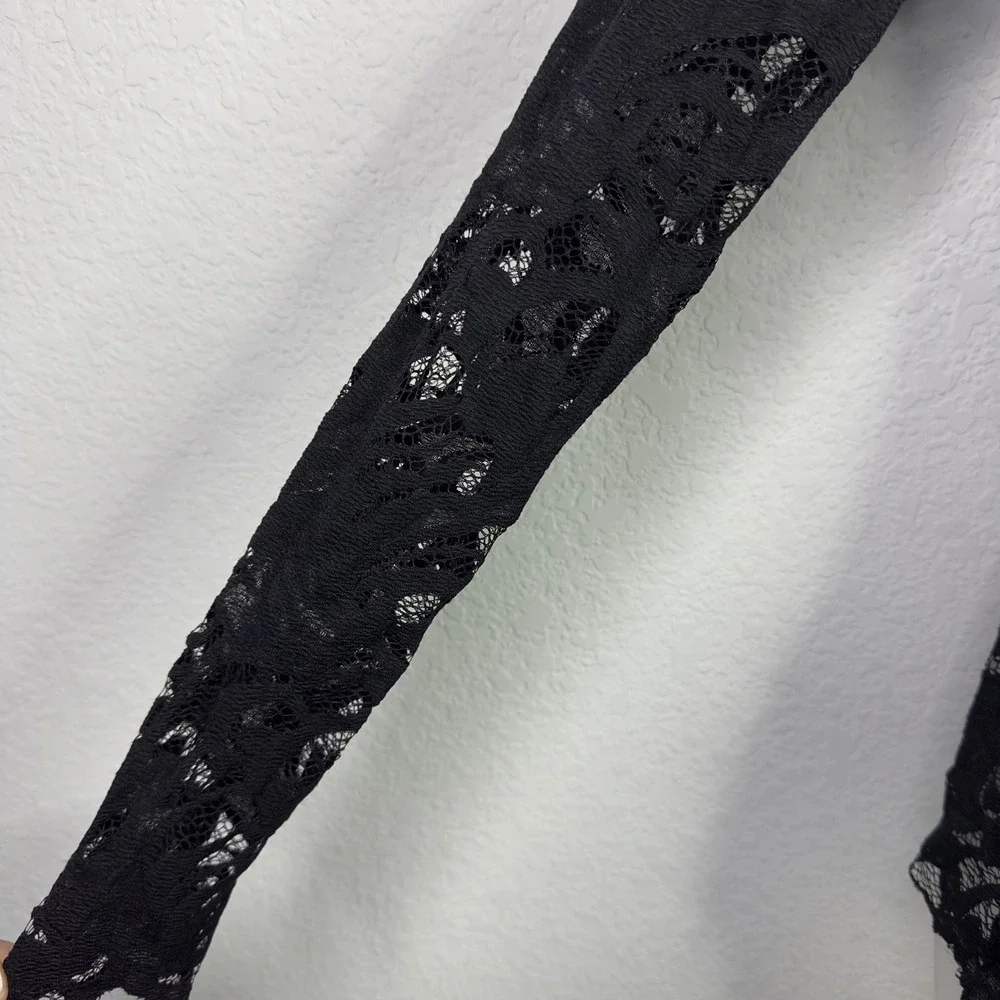 H&M Shirt‎ Womens XS Black Lace Floral Sheer Layering Fairygoth Romantic Witchy